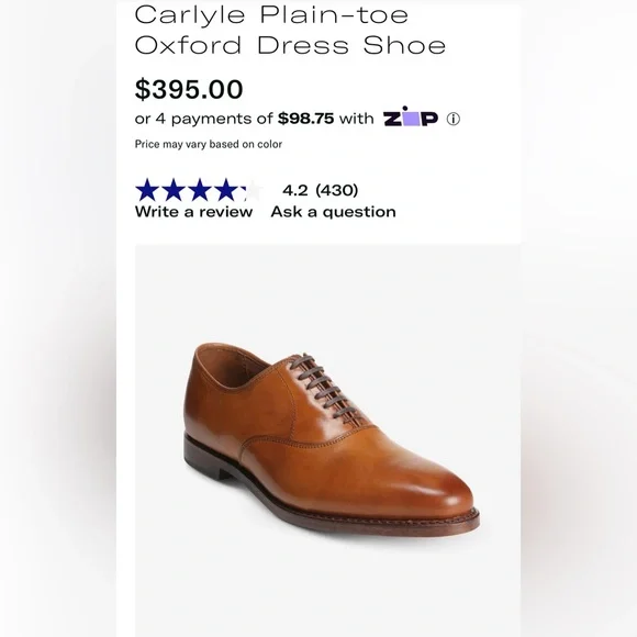 Allen Edmonds Men\'s Brown Carlyle Plain Toe Oxford Shoes Size 9.5 EEE Allen Edmonds Carlyle Plain-toe Oxford Dress Shoe Walnut  main image 4